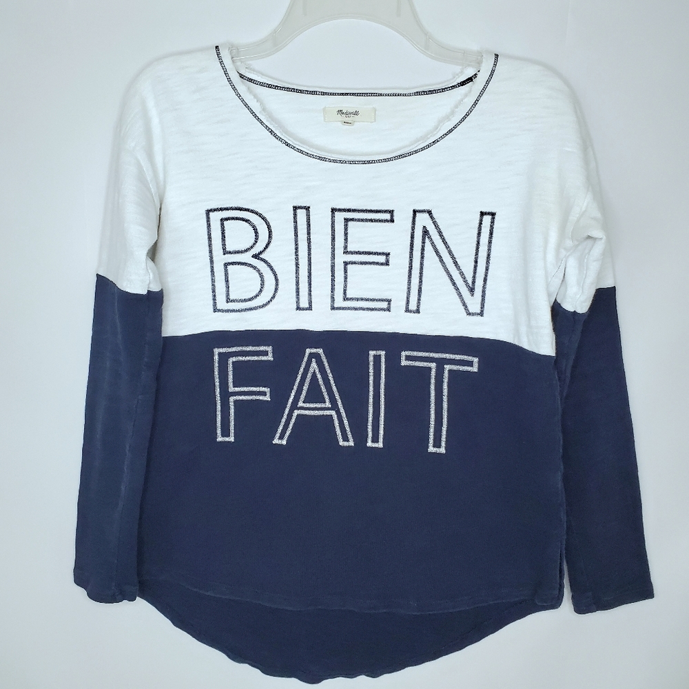 Madewell Bien Fait Pullover Sweater Blue and White